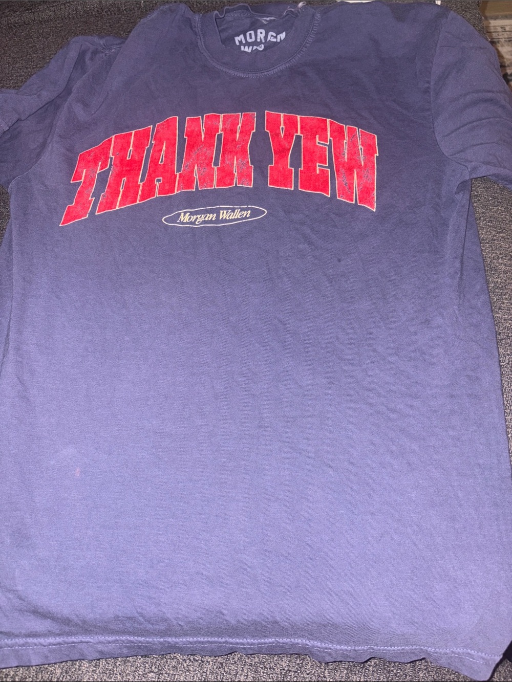 Official Morgan Wallen Navy "Thank YEW" Graphic Tee Still the Problem Tour Merch - Picture 3 of 3